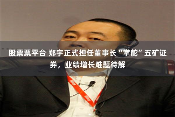股票票平台 郑宇正式担任董事长“掌舵”五矿证券，业绩增长难题待解